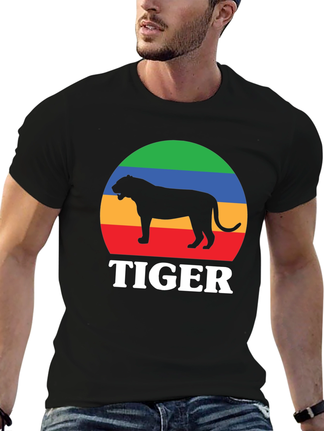 Retro Tiger Graphic Tee - Black Cotton T-Shirt
