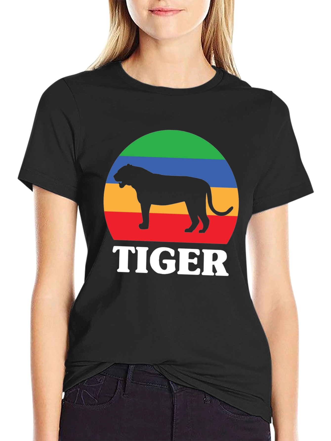 Retro Tiger Graphic Tee - Black Cotton T-Shirt