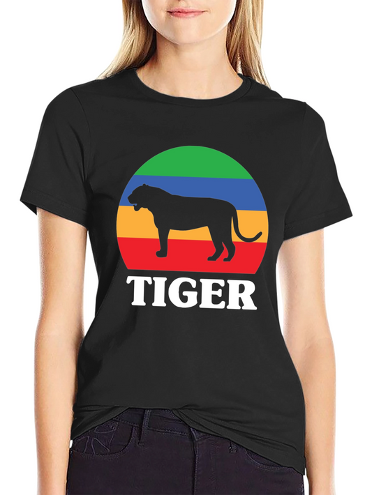 Retro Tiger Graphic Tee - Black Cotton T-Shirt