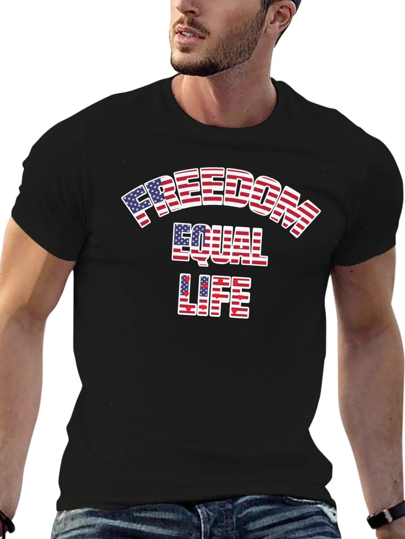 Freedom Equal Life USA Flag Patriotic Graphic T-Shirt
