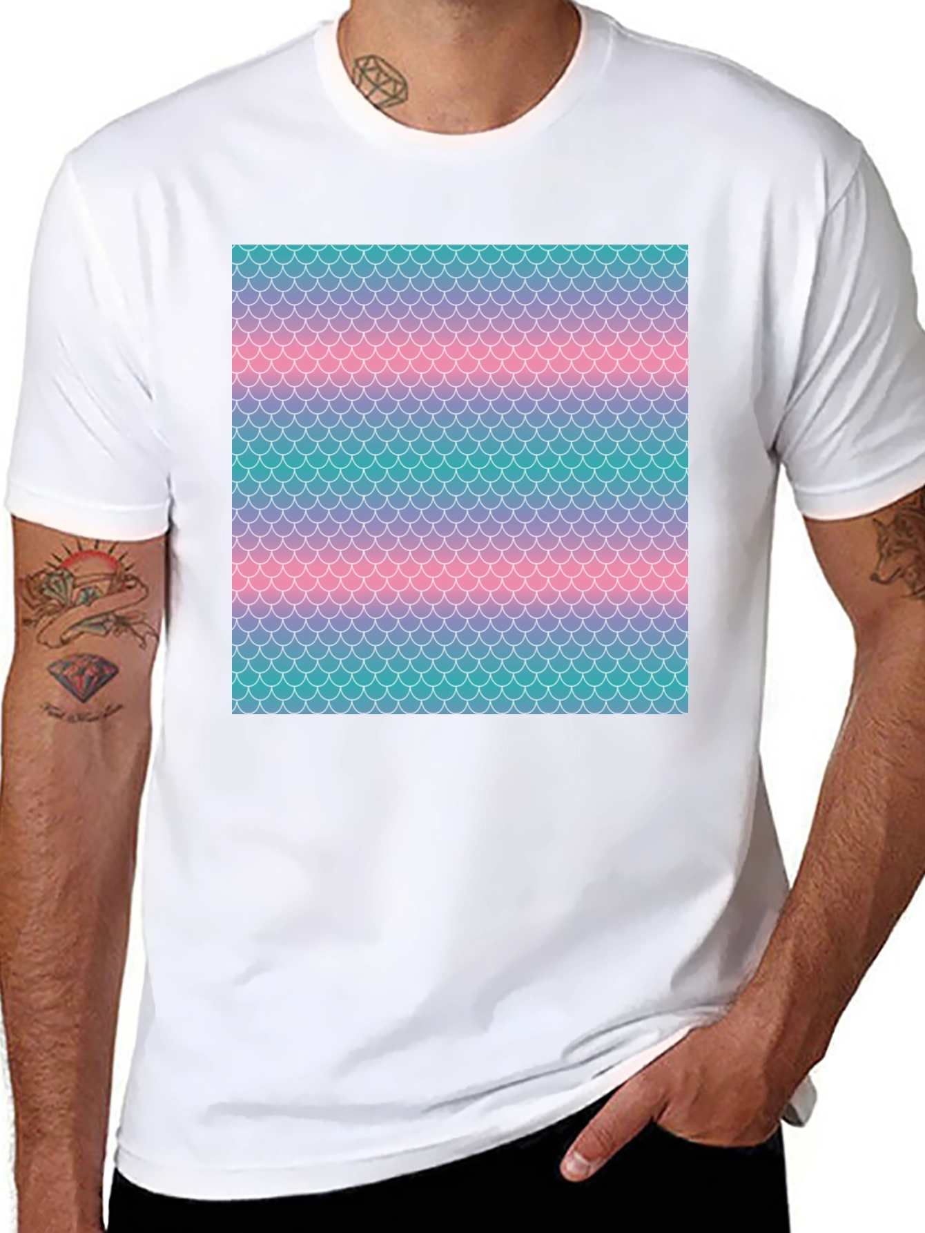 Mermaid Scale Print Black T-Shirt