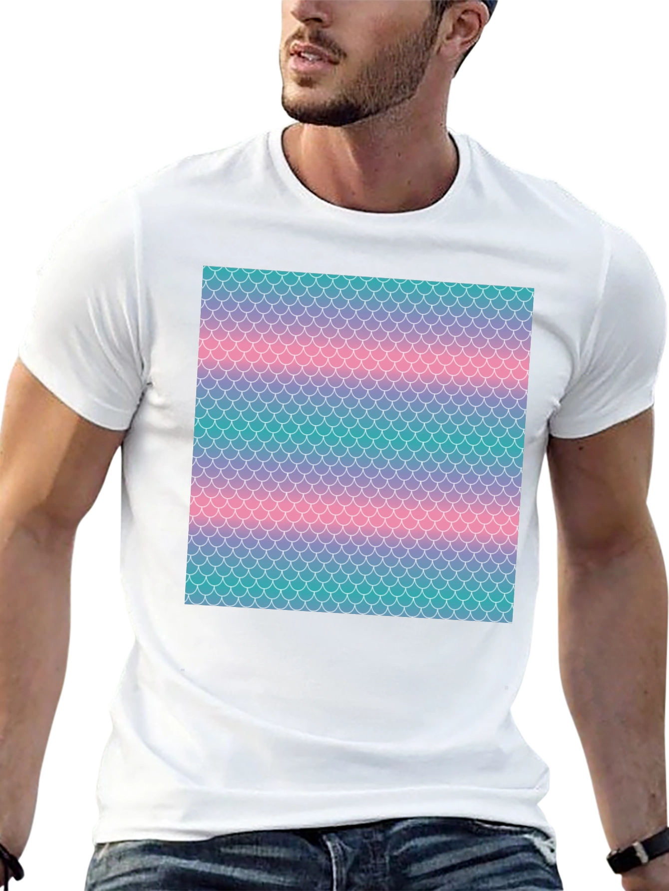 Mermaid Scale Print Black T-Shirt