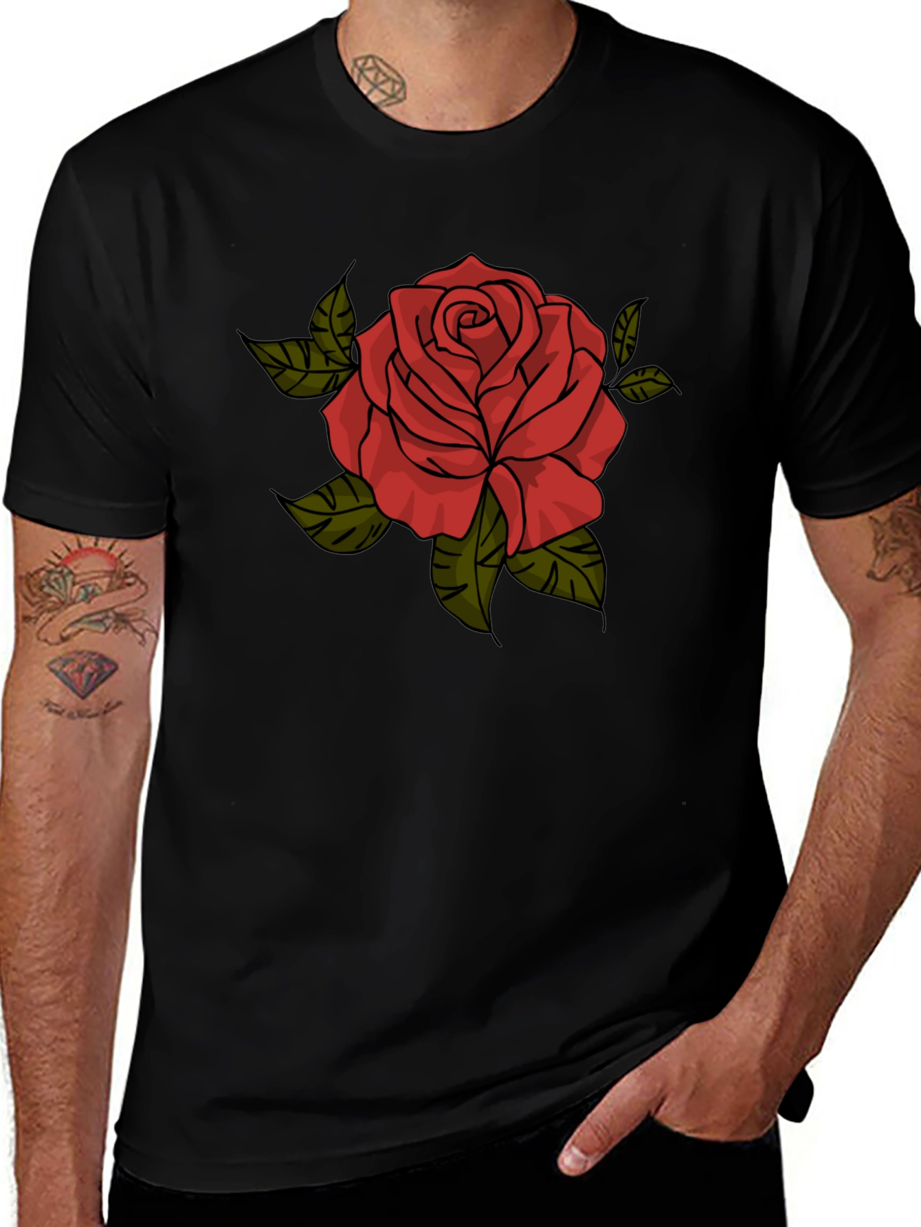 Red Rose Graphic T-Shirt - Classic Black Tee