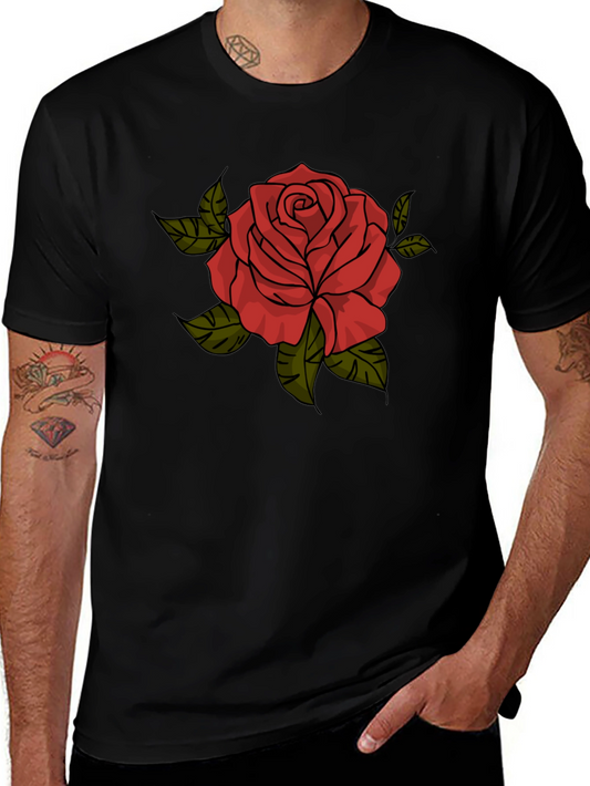 Red Rose Graphic T-Shirt - Classic Black Tee