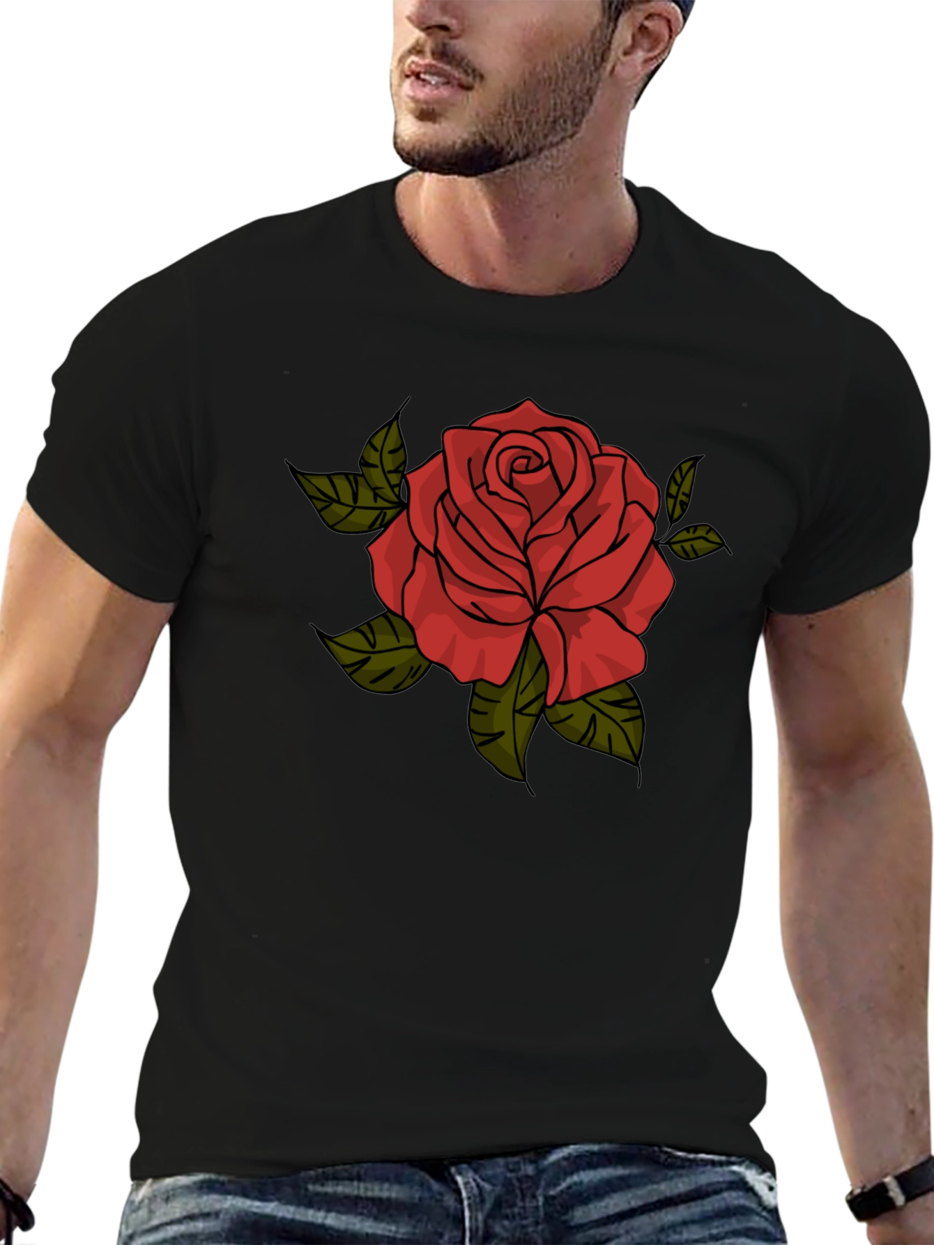 Red Rose Graphic T-Shirt - Classic Black Tee