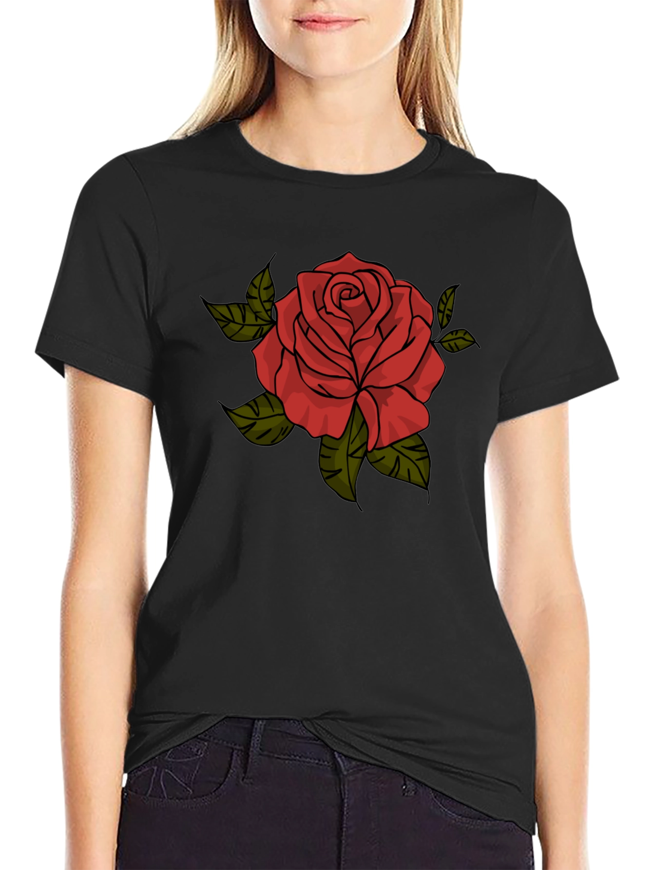 Red Rose Graphic T-Shirt - Classic Black Tee