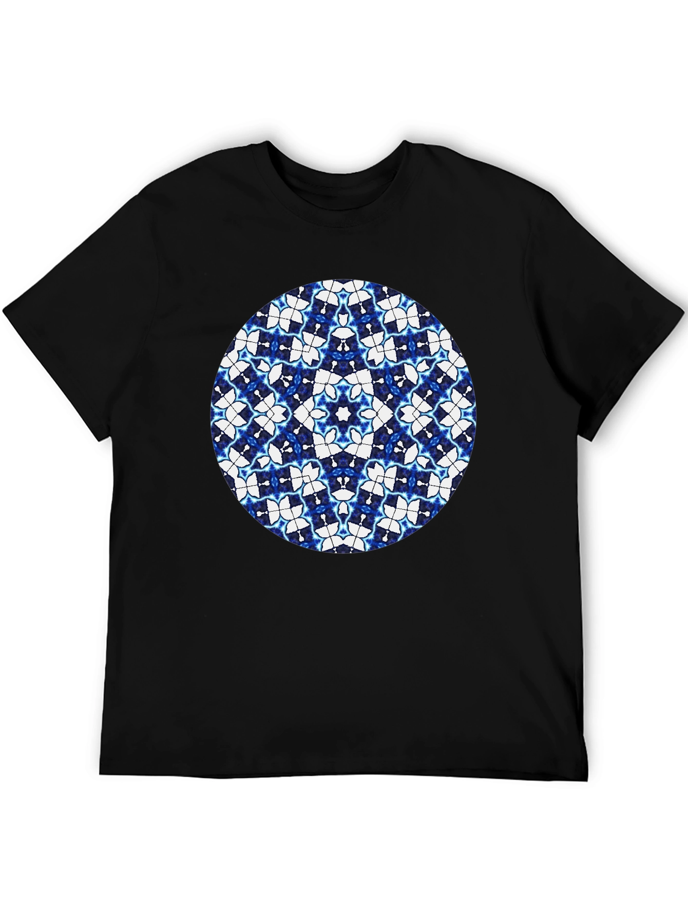 Blue Kaleidoscope Circle Black T-Shirt