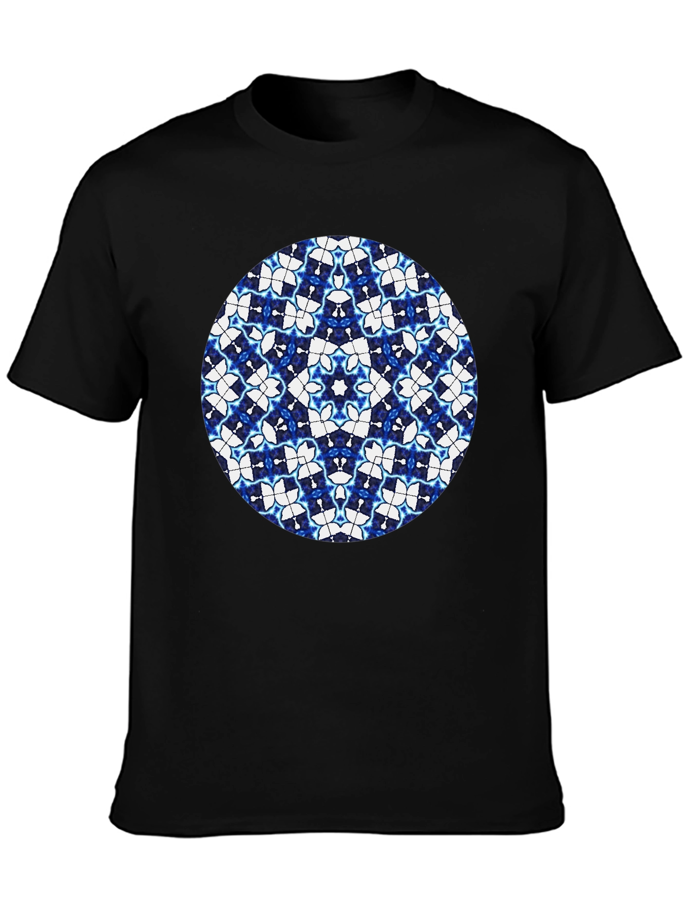 Blue Kaleidoscope Circle Black T-Shirt