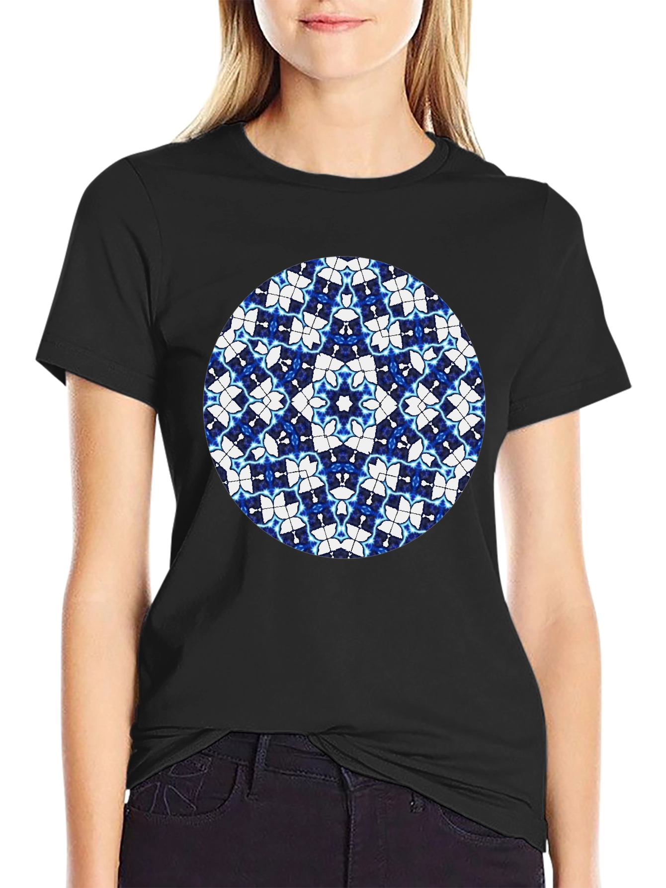 Blue Kaleidoscope Circle Black T-Shirt