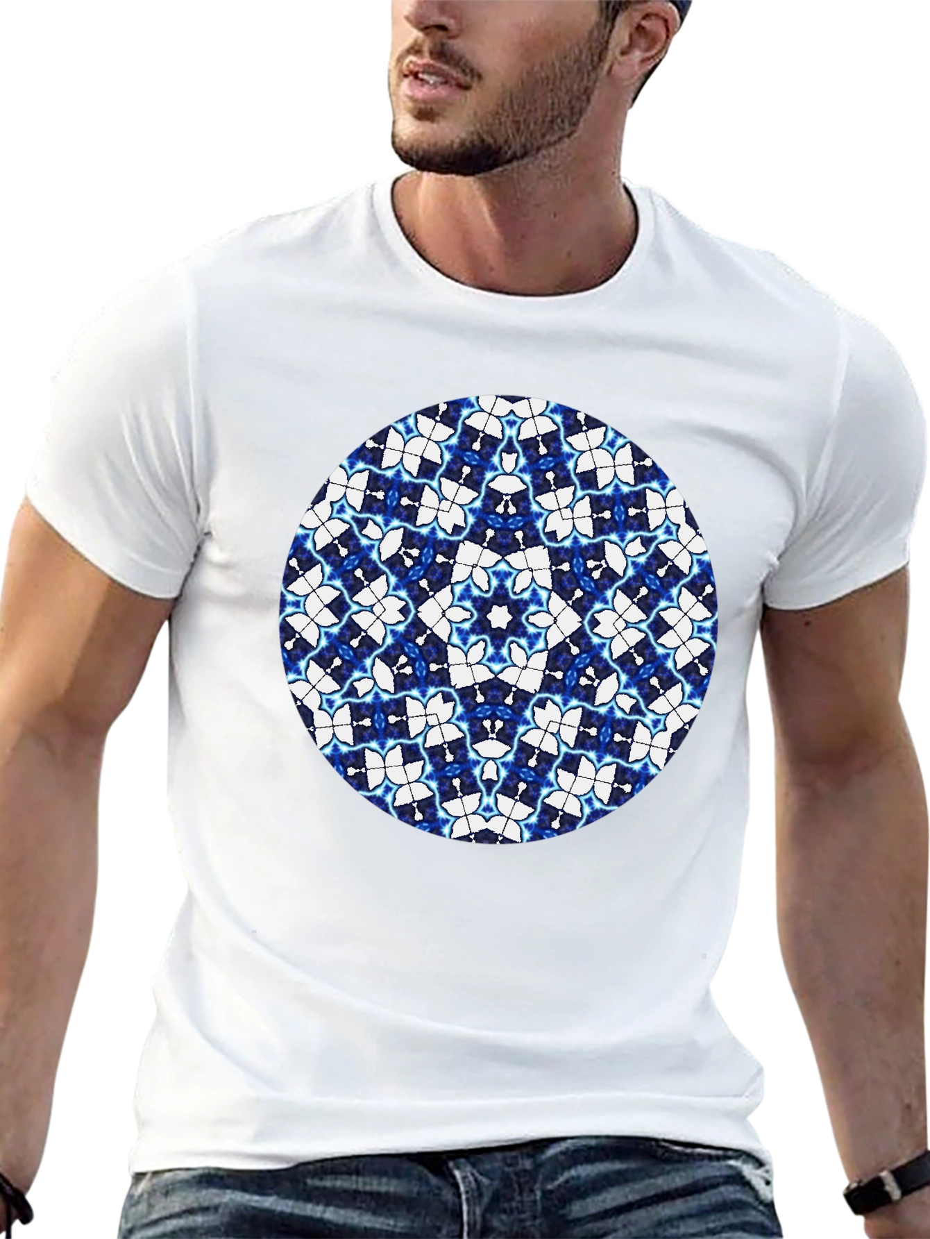 Blue Kaleidoscope Circle Black T-Shirt