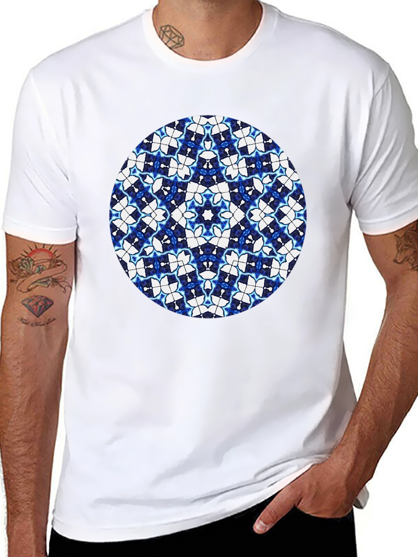 Blue Kaleidoscope Circle Black T-Shirt