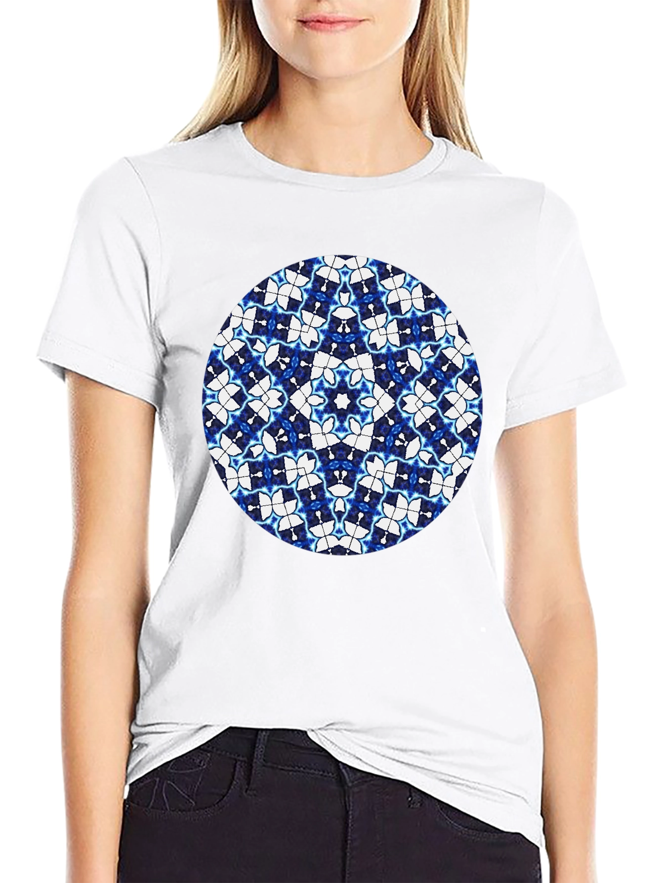 Blue Kaleidoscope Circle Black T-Shirt