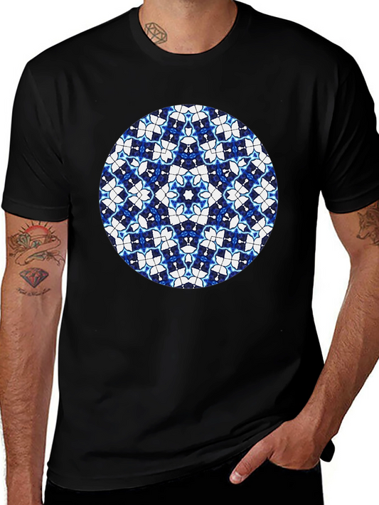 Blue Kaleidoscope Circle Black T-Shirt