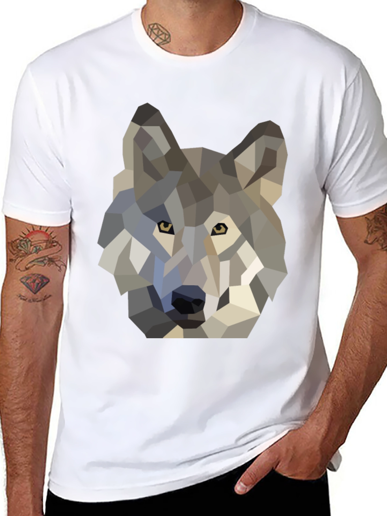 Geometric Wolf Graphic Tee - Black Cotton T-Shirt