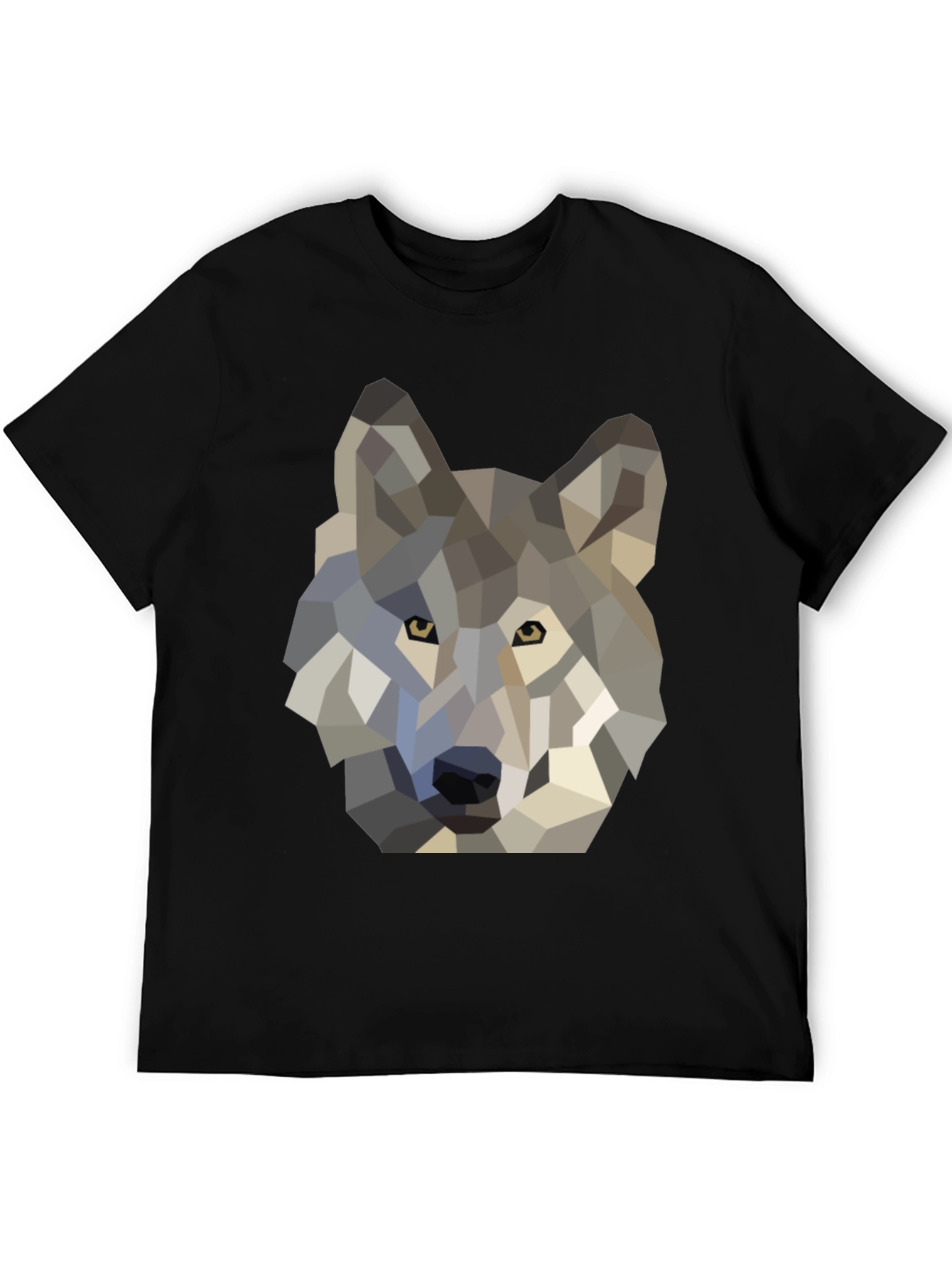 Geometric Wolf Graphic Tee - Black Cotton T-Shirt
