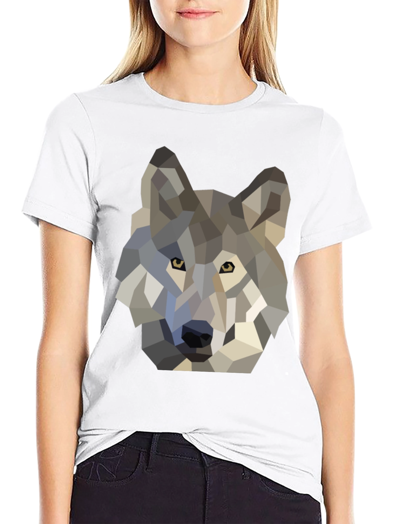 Geometric Wolf Graphic Tee - Black Cotton T-Shirt