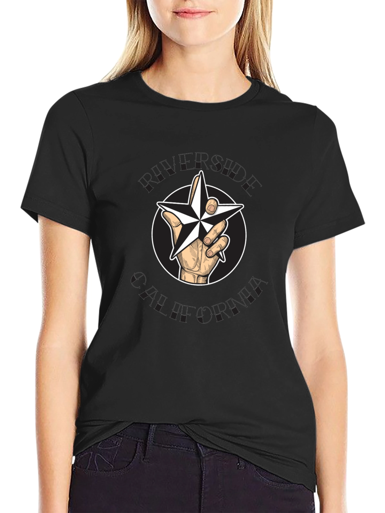 Star Hand Graphic T-Shirt - Casual Black Tee