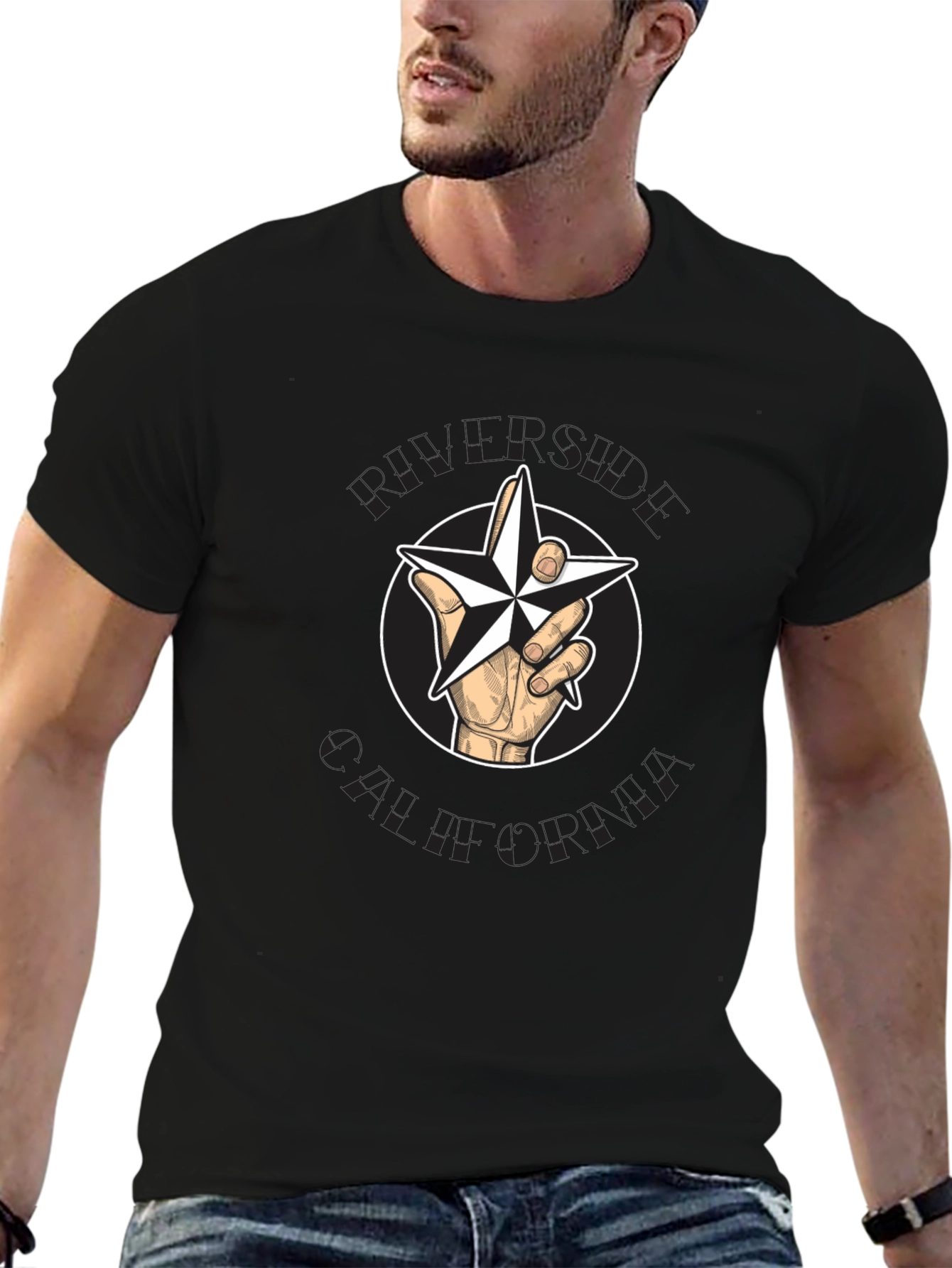Star Hand Graphic T-Shirt - Casual Black Tee