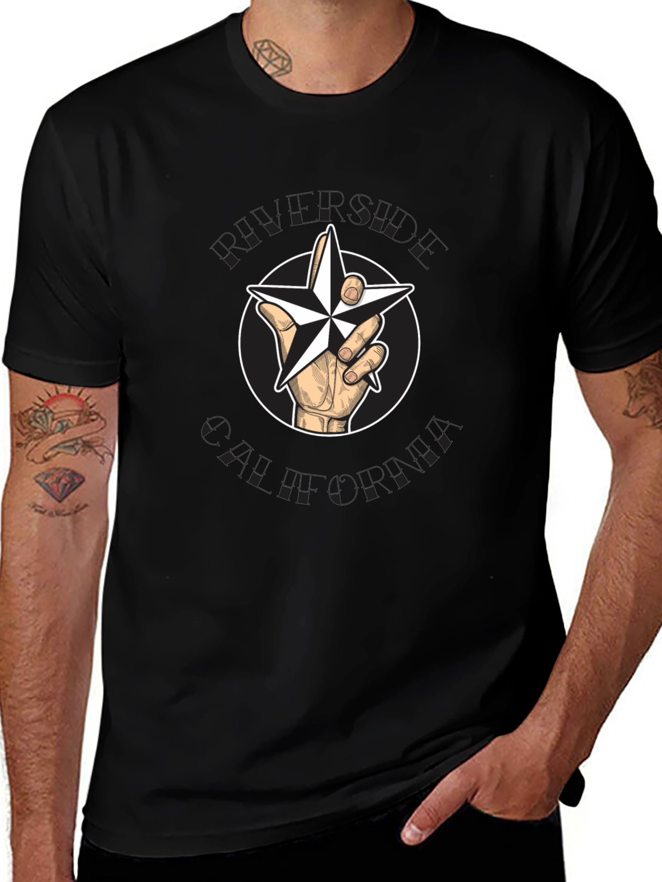 Star Hand Graphic T-Shirt - Casual Black Tee