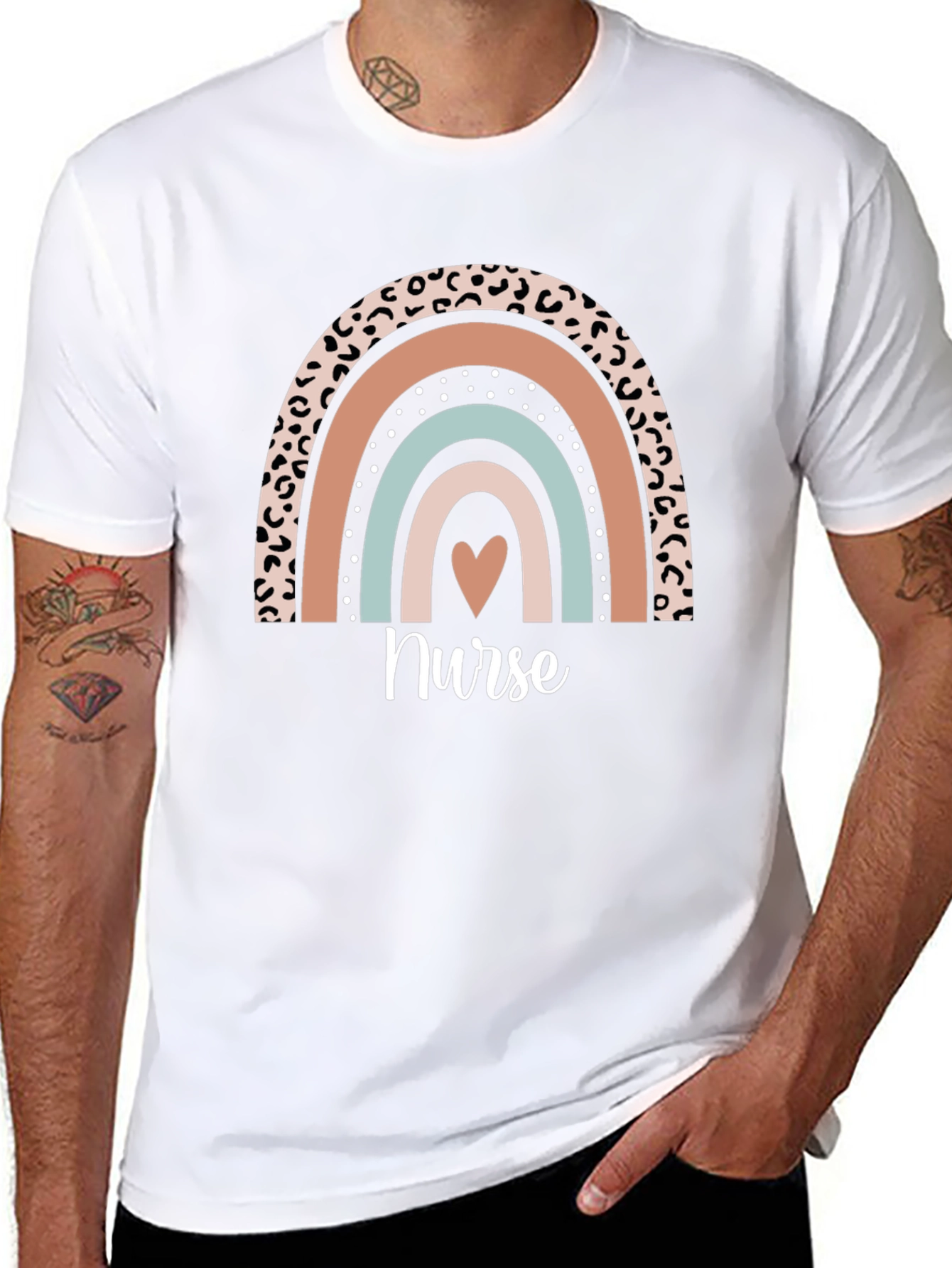 Nurse Rainbow Heart T-Shirt - Black