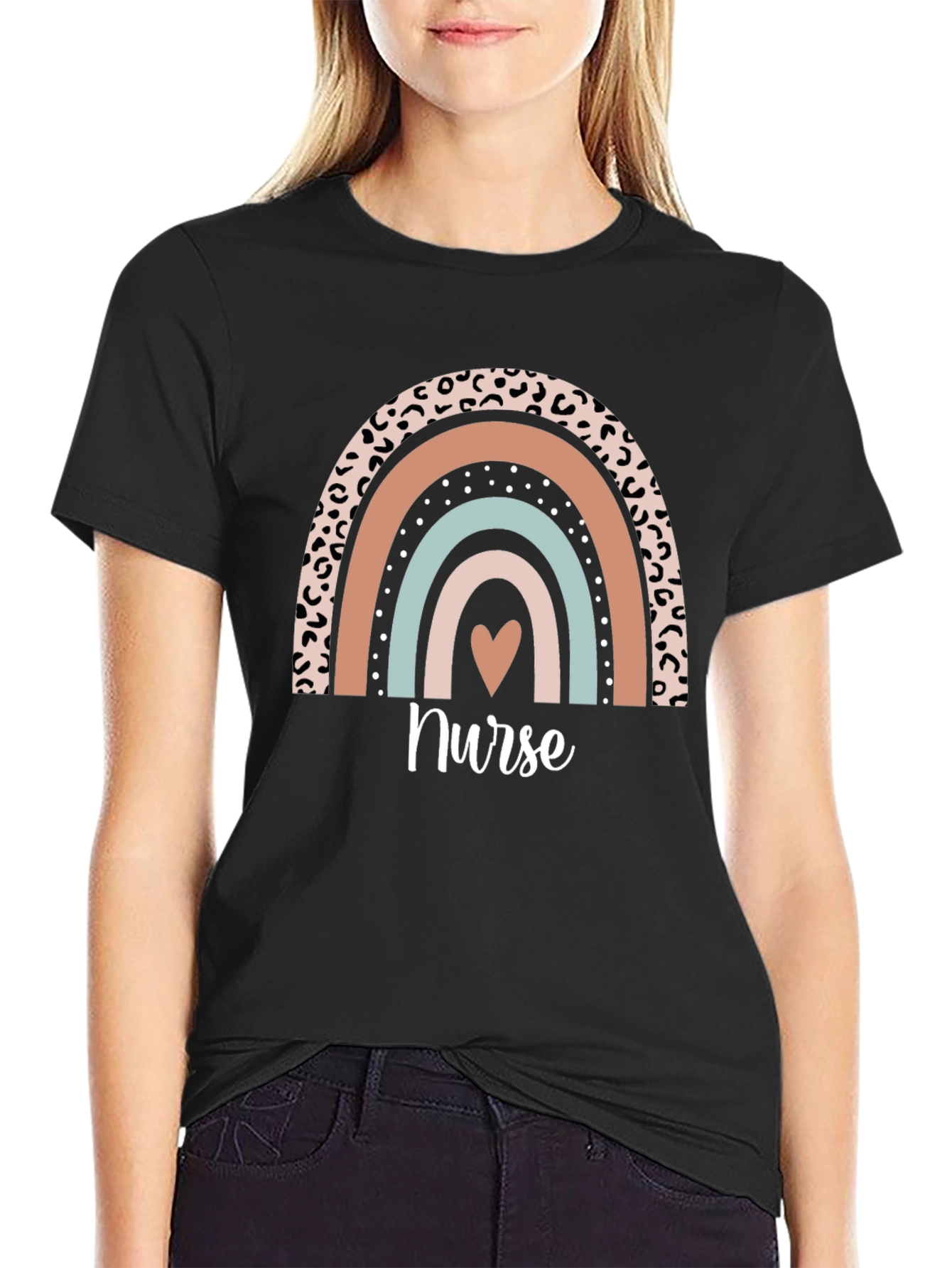 Nurse Rainbow Heart T-Shirt - Black