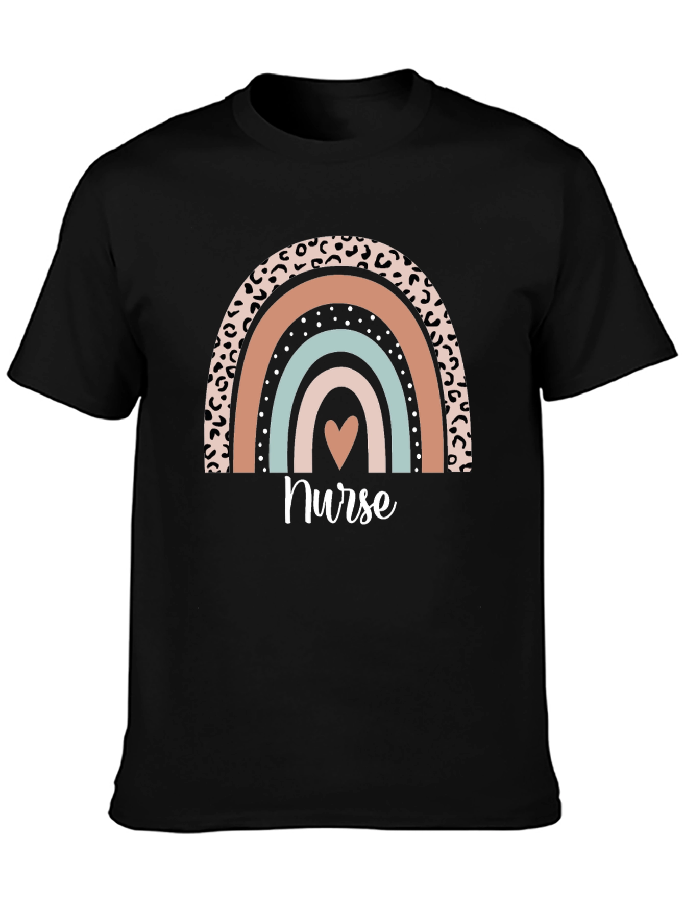 Nurse Rainbow Heart T-Shirt - Black