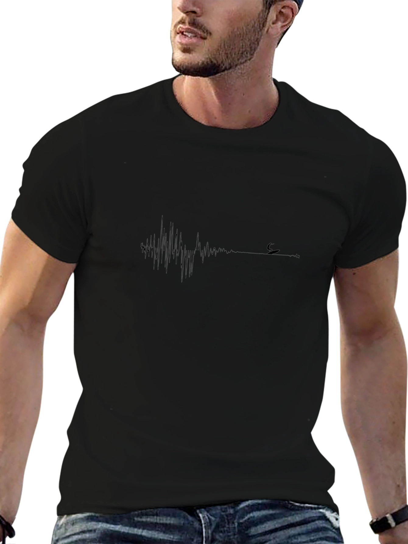 Black Graphic Tee: Soundwave & Kayak Design