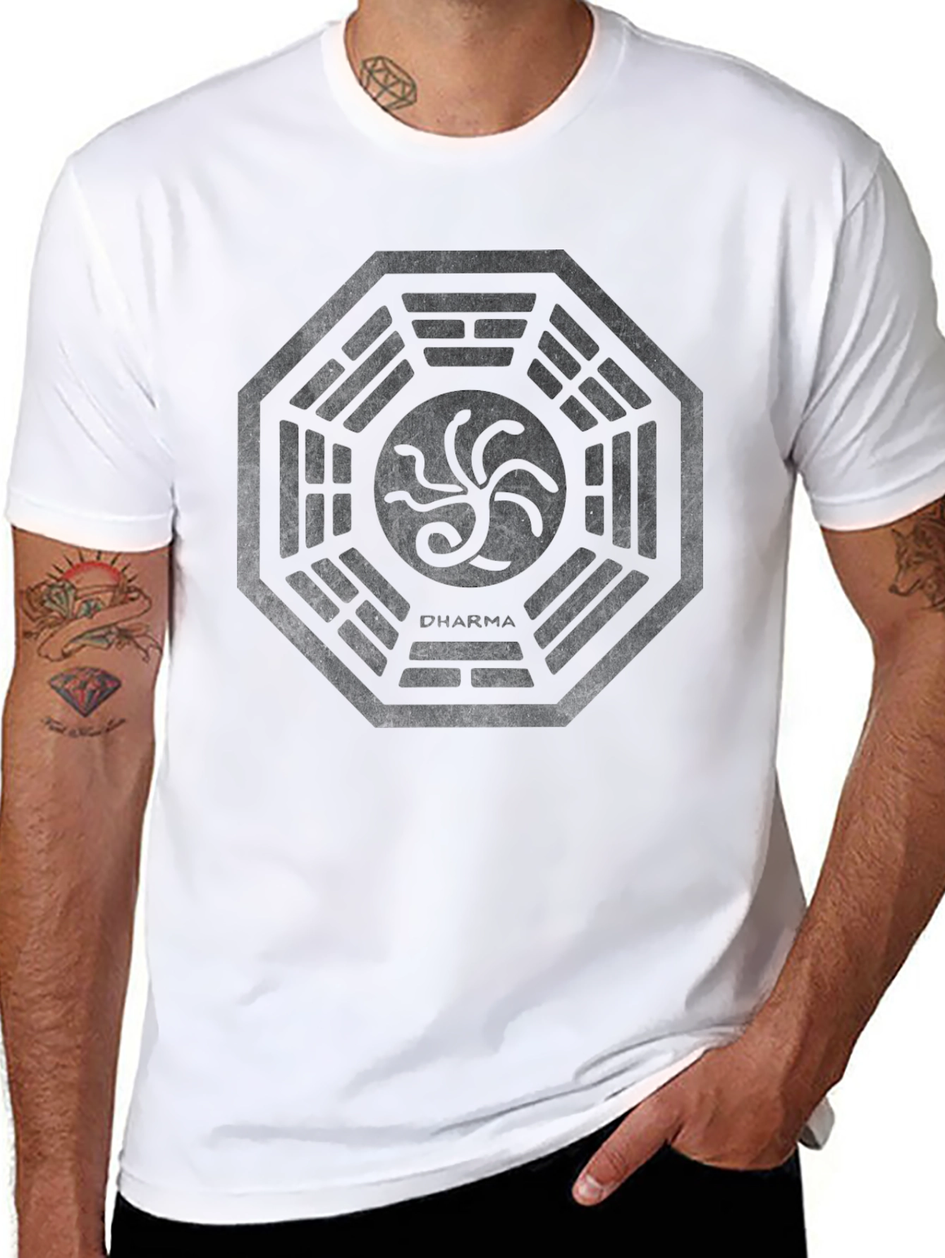 Mens Black Dharma Initiative Graphic T-Shirt