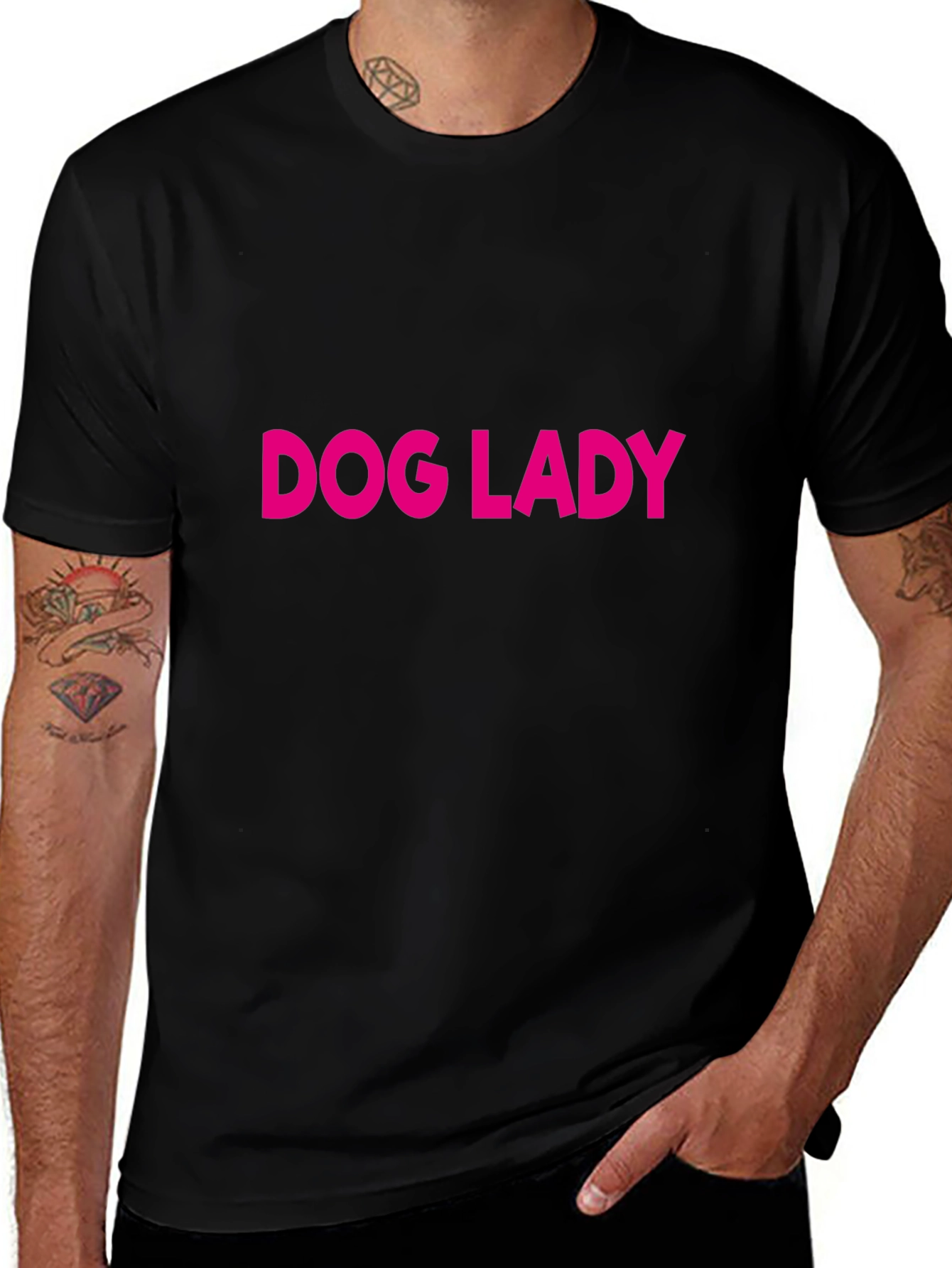 Dog Lady Graphic Tee - Black Cotton T-Shirt