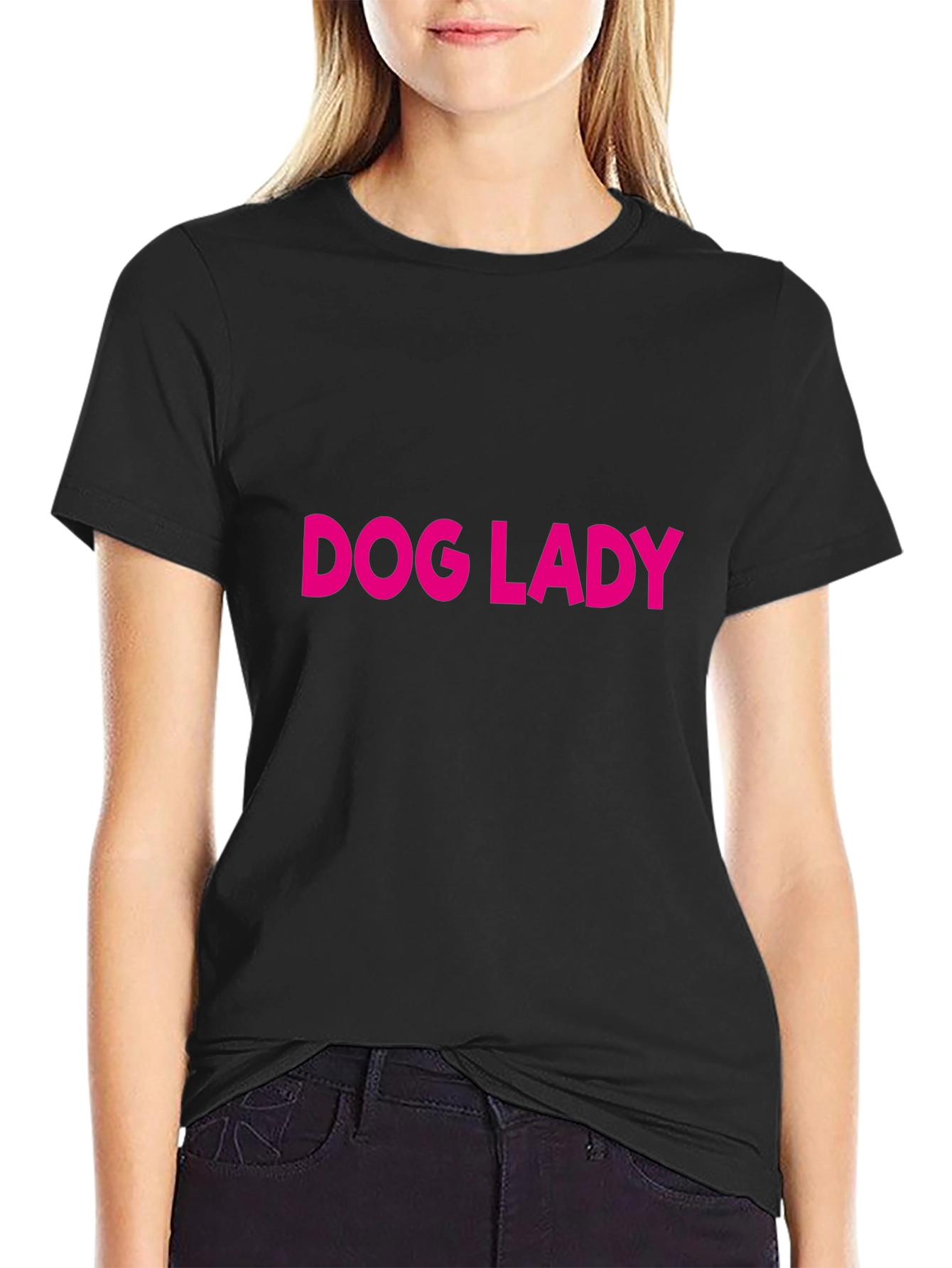 Dog Lady Graphic Tee - Black Cotton T-Shirt