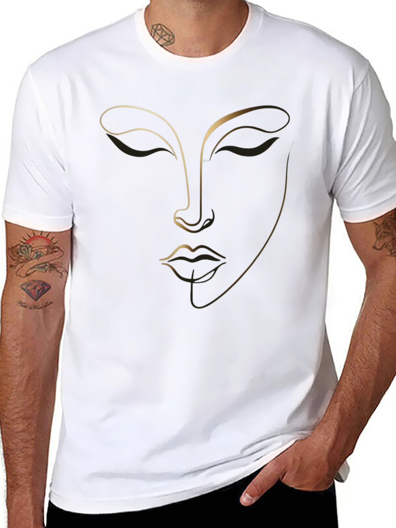 Minimalist Face Line Art Black T-Shirt
