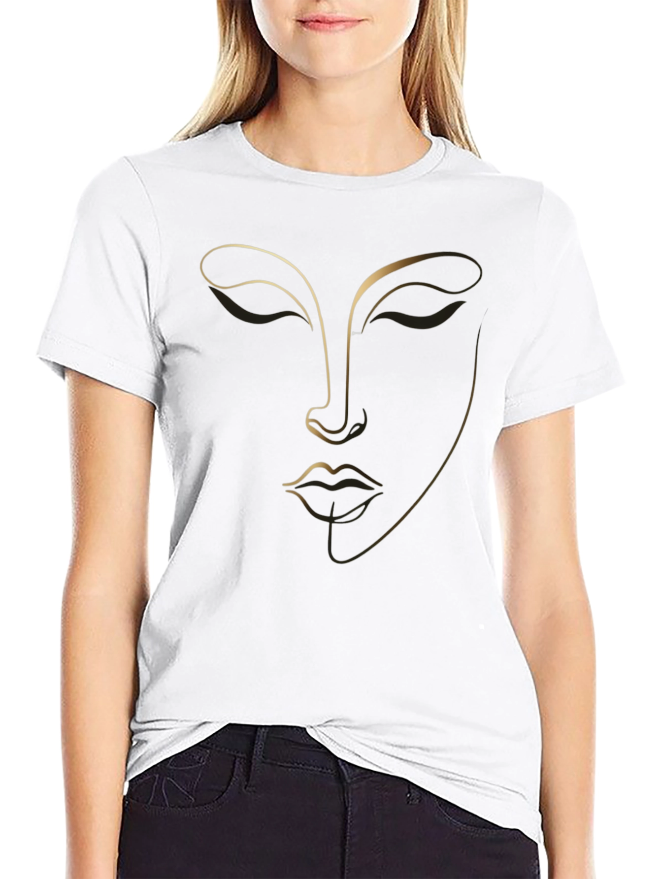 Minimalist Face Line Art Black T-Shirt