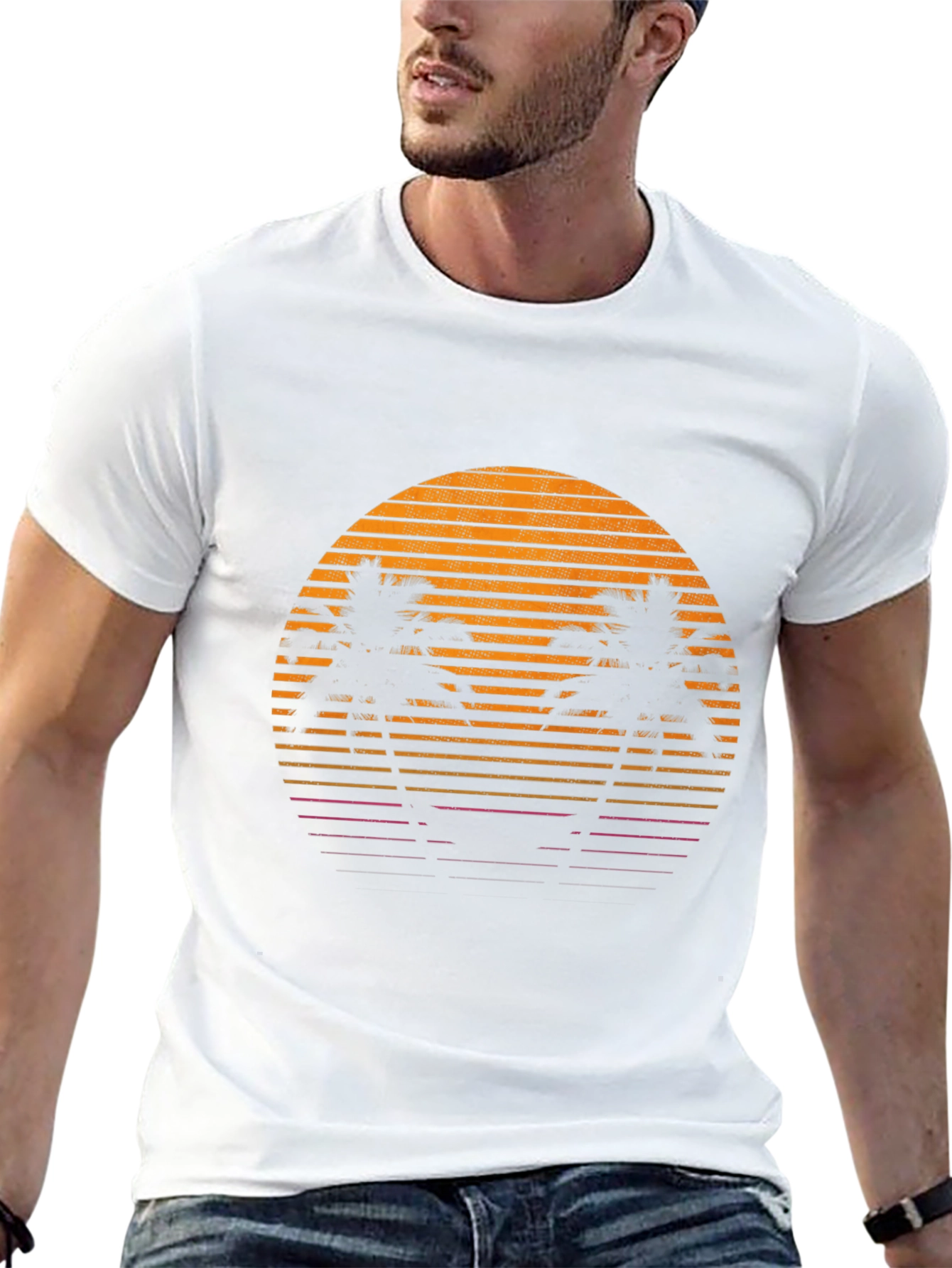 Retro Sunset Palm Tree Graphic T-Shirt