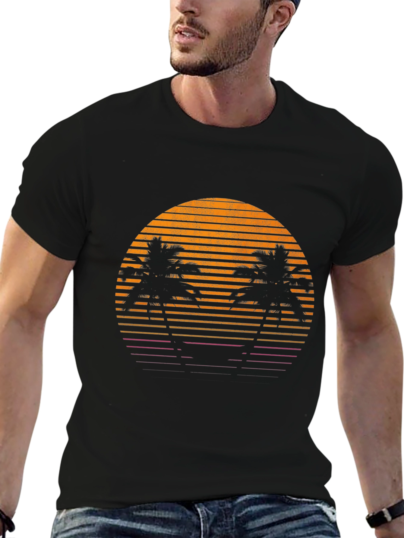 Retro Sunset Palm Tree Graphic T-Shirt