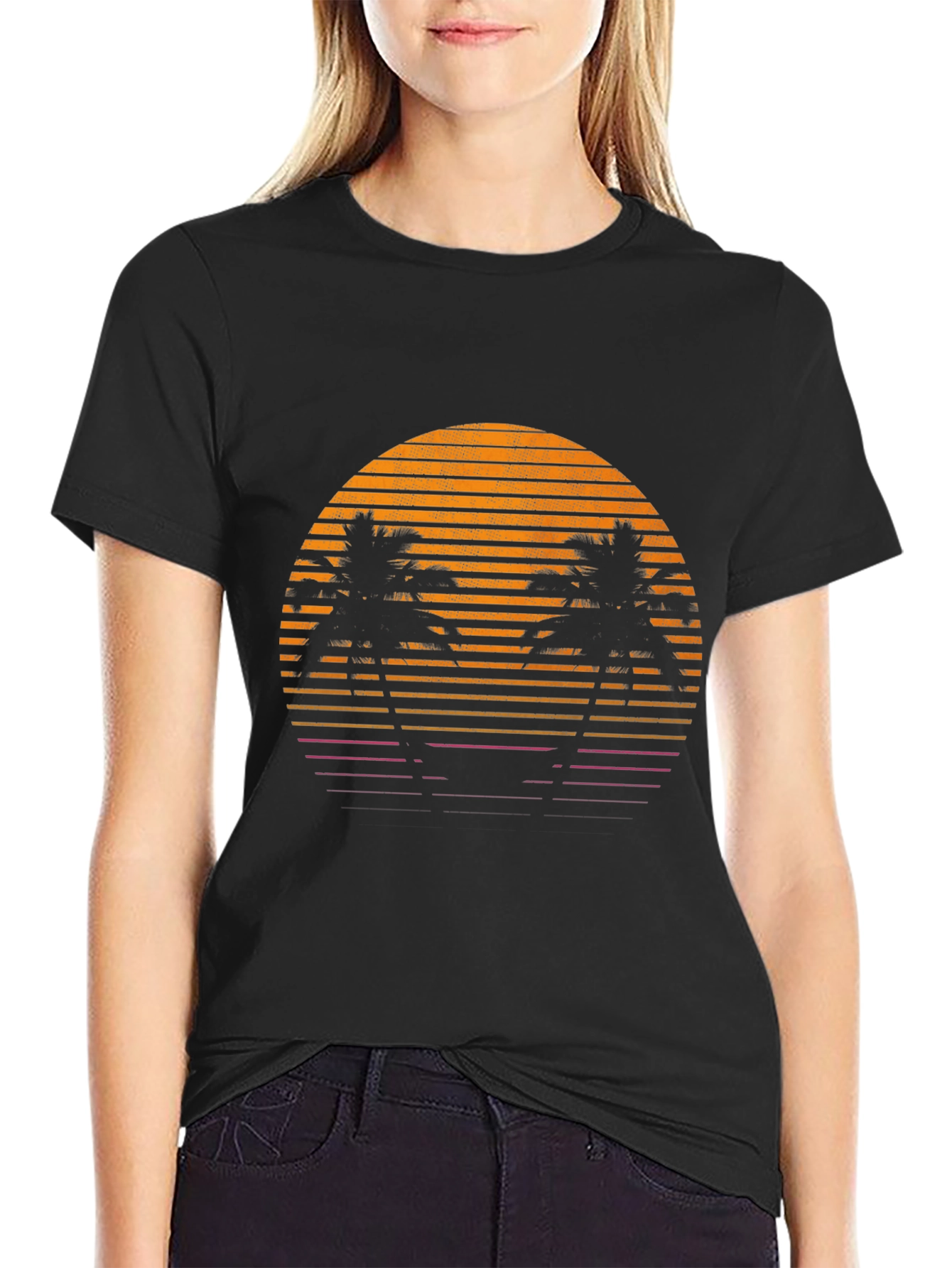 Retro Sunset Palm Tree Graphic T-Shirt
