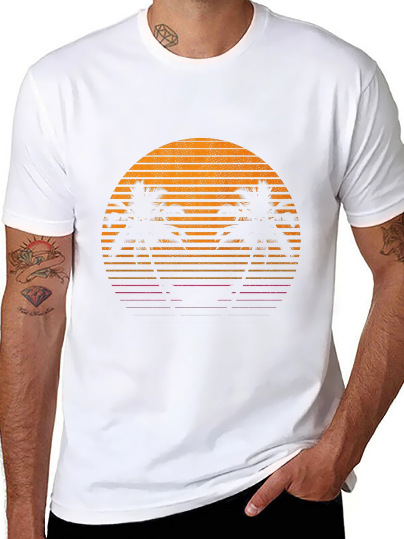 Retro Sunset Palm Tree Graphic T-Shirt