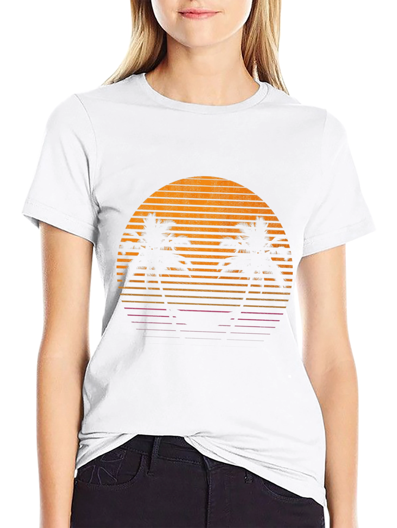 Retro Sunset Palm Tree Graphic T-Shirt
