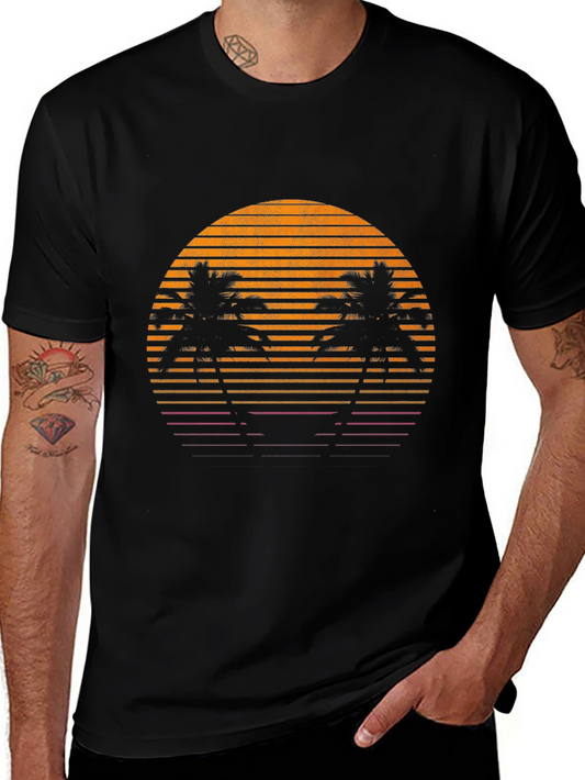 Retro Sunset Palm Tree Graphic T-Shirt