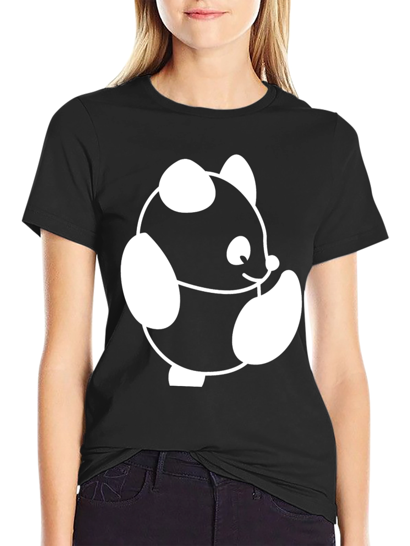 Cute Panda Graphic Black T-Shirt