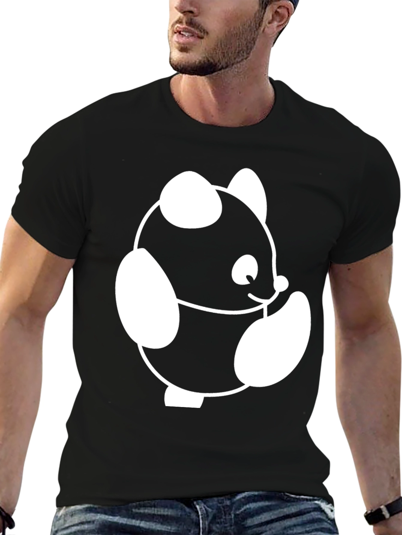 Cute Panda Graphic Black T-Shirt