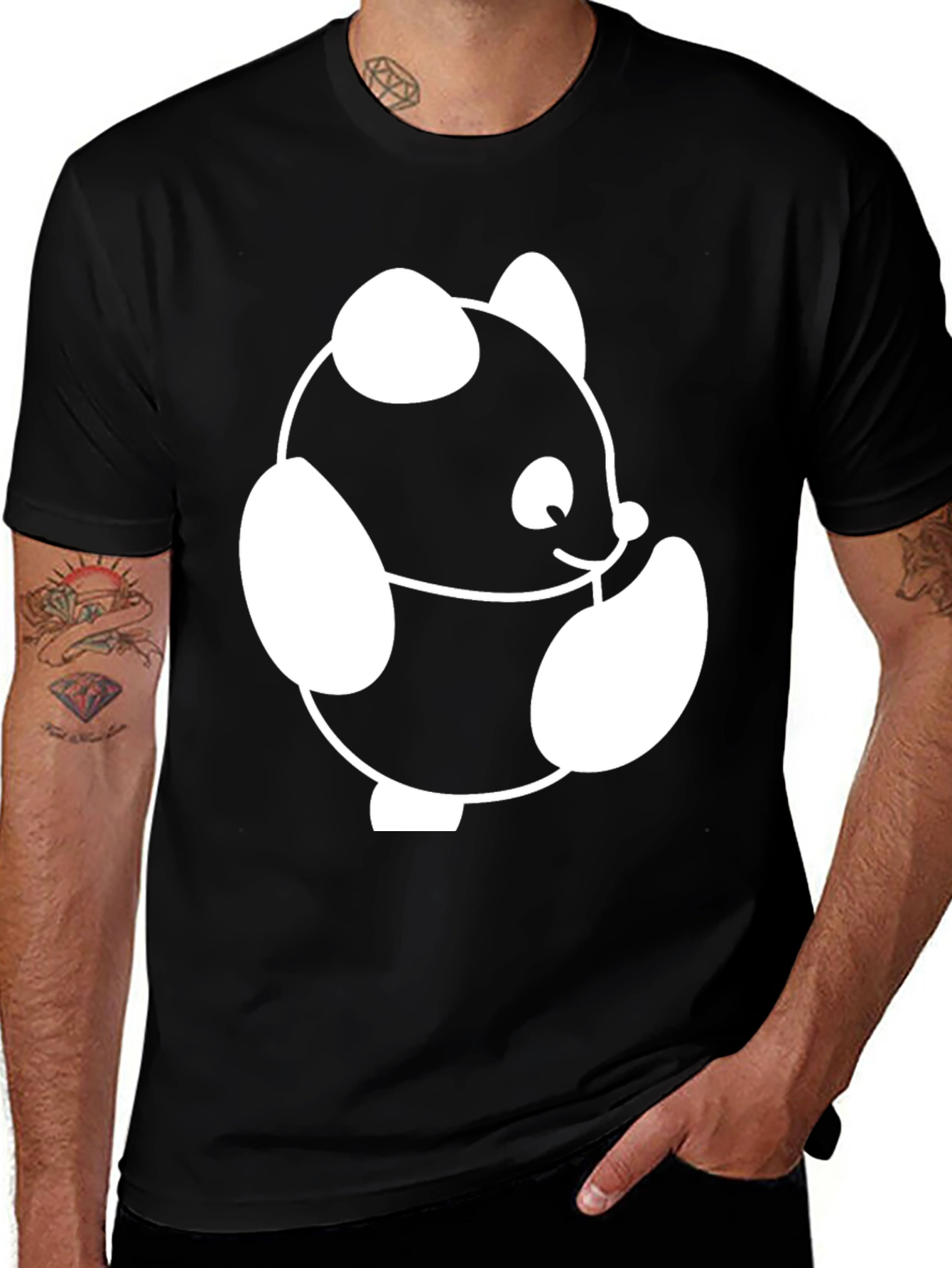 Cute Panda Graphic Black T-Shirt