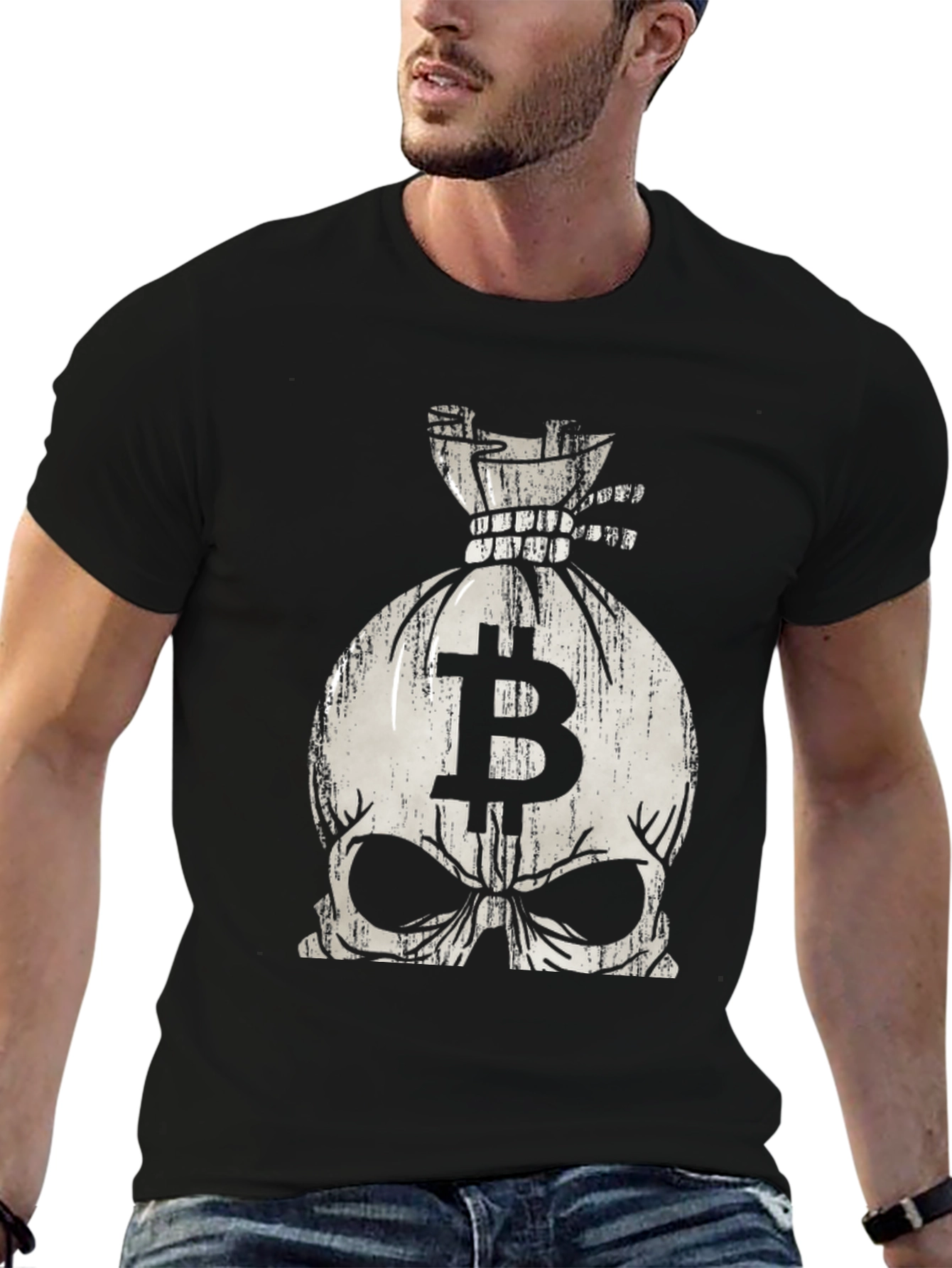 Bitcoin Skull Bag T-Shirt - Crypto Fashion