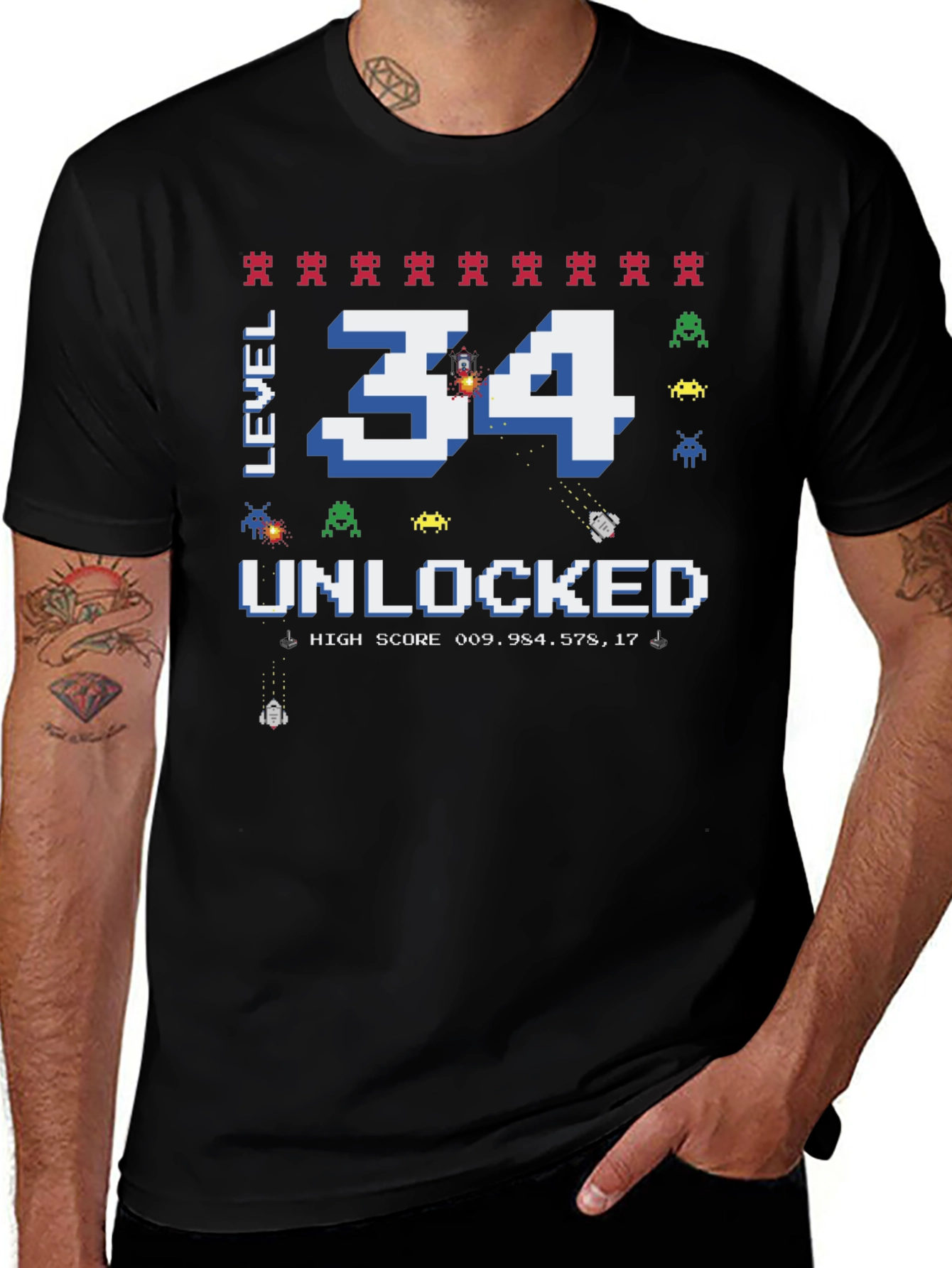 Level 34 Unlocked Graphic Tee - Gamer Birthday Shirt