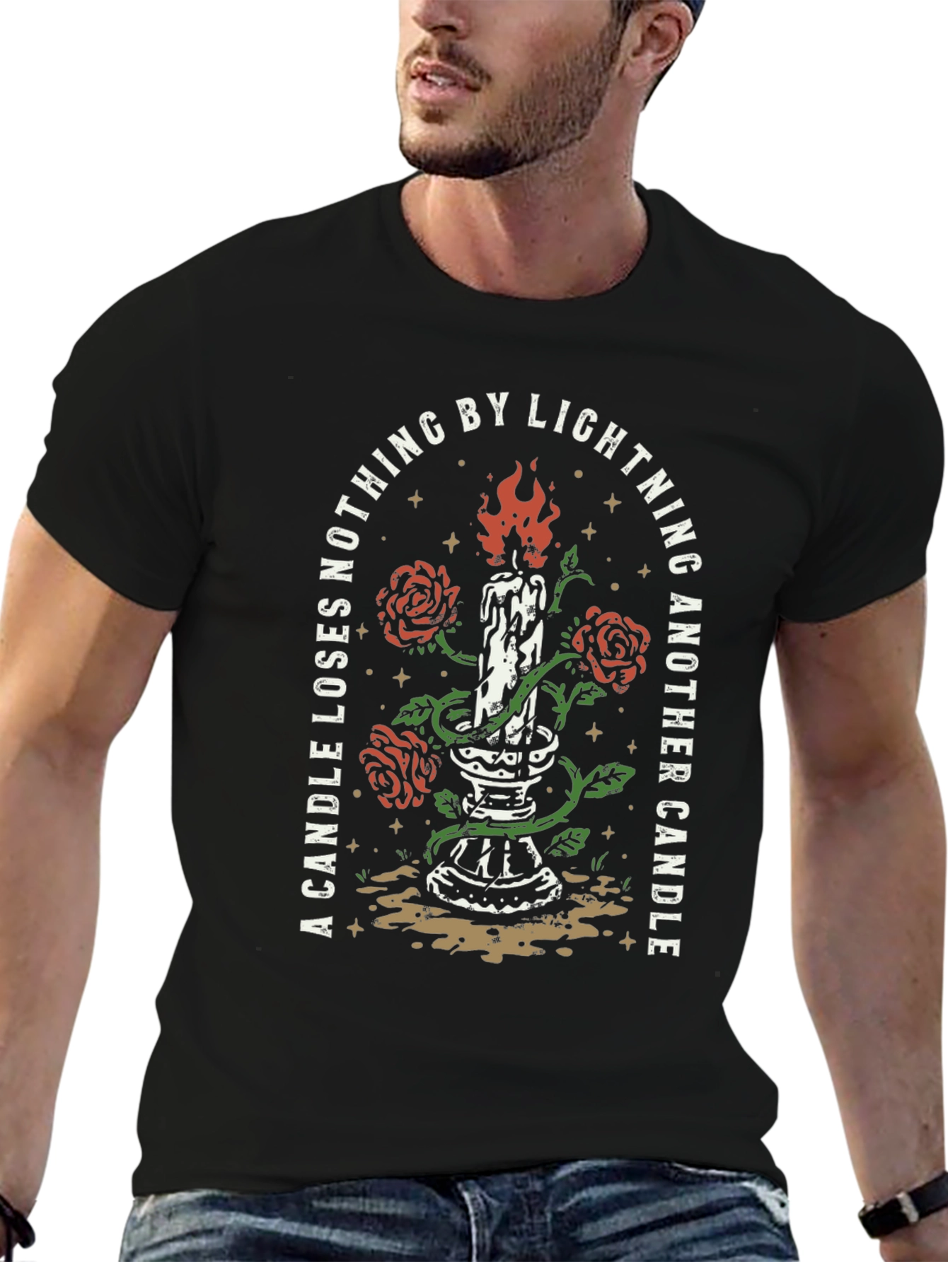 Candle Roses Lightning Black Graphic Tee