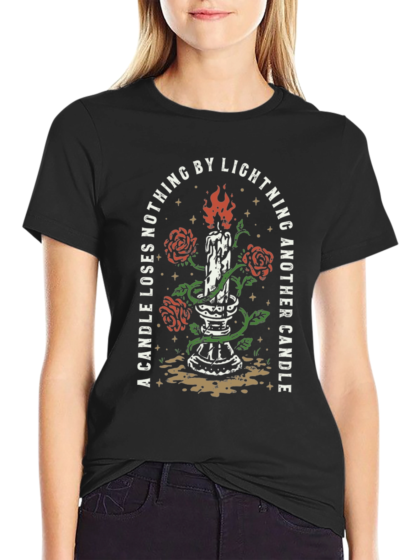 Candle Roses Lightning Black Graphic Tee