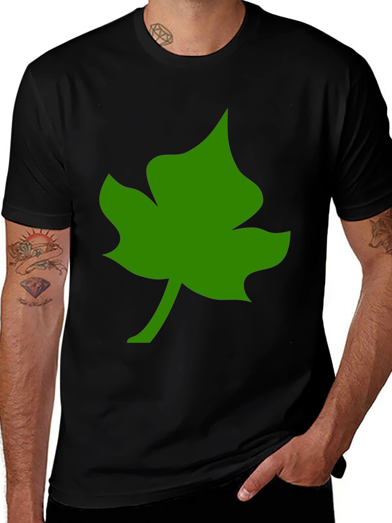 Leaf Graphic Tee - Casual Black T-Shirt