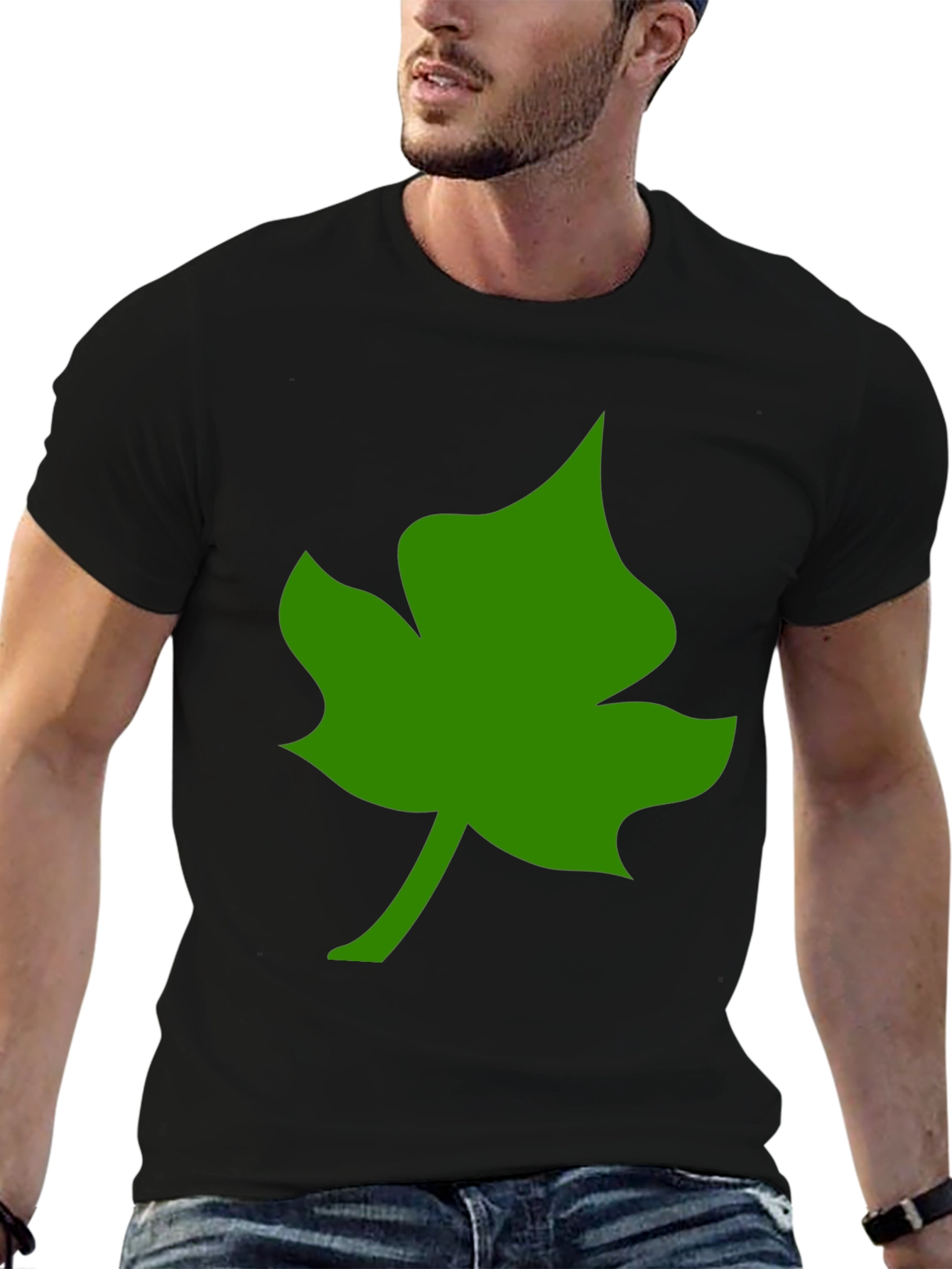 Leaf Graphic Tee - Casual Black T-Shirt