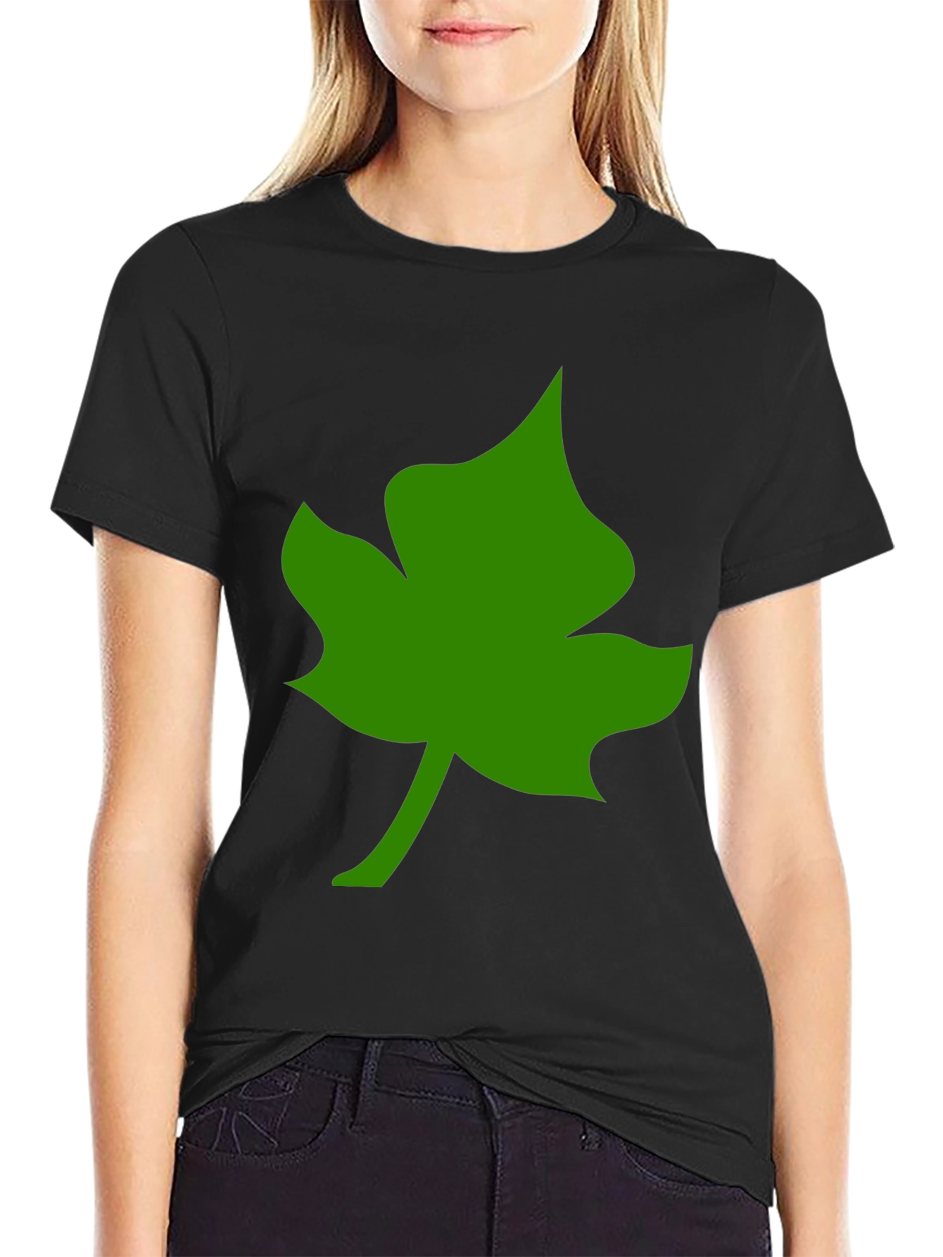 Leaf Graphic Tee - Casual Black T-Shirt
