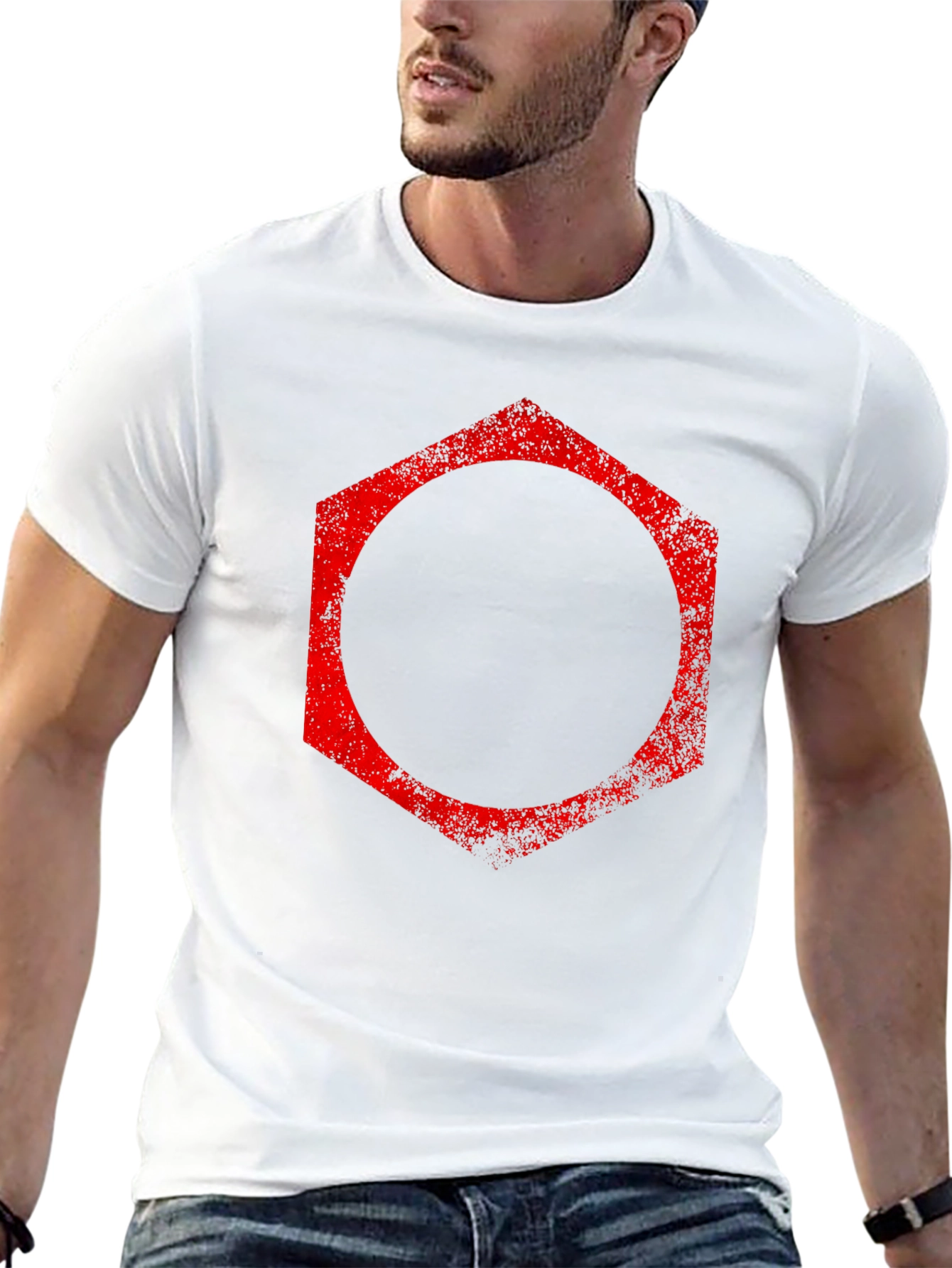 Red Hexagon Graphic Black T-Shirt