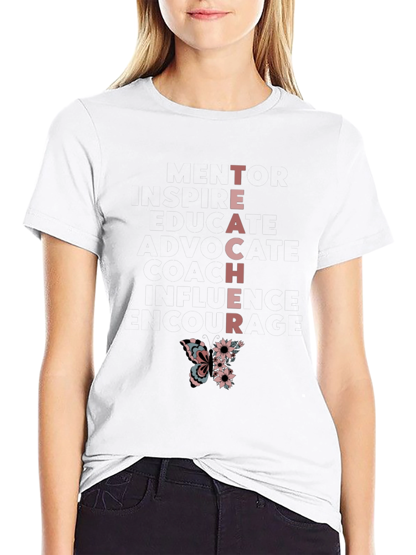 Teacher Butterfly Graphic T-Shirt